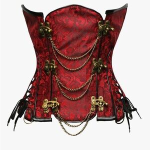Red Brocade Corset with Chains